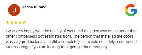 review 2 - 5 star service metro garage doors